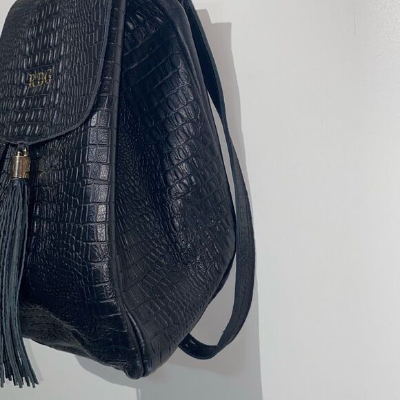 RBG Women\'s Black Drawstring Genuine Leather Croc‎ Embossed Backpack main image 11
